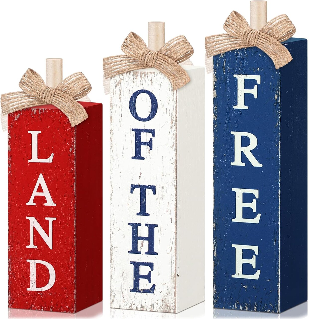 3 Pcs Patriot Wooden Block Sign Vintage Memorial Day Decorations 4th of July Tiered Tray Decor Rustic Farmhouse Independence Day Table Centerpiece Red Blue White Decorations(Vintage)